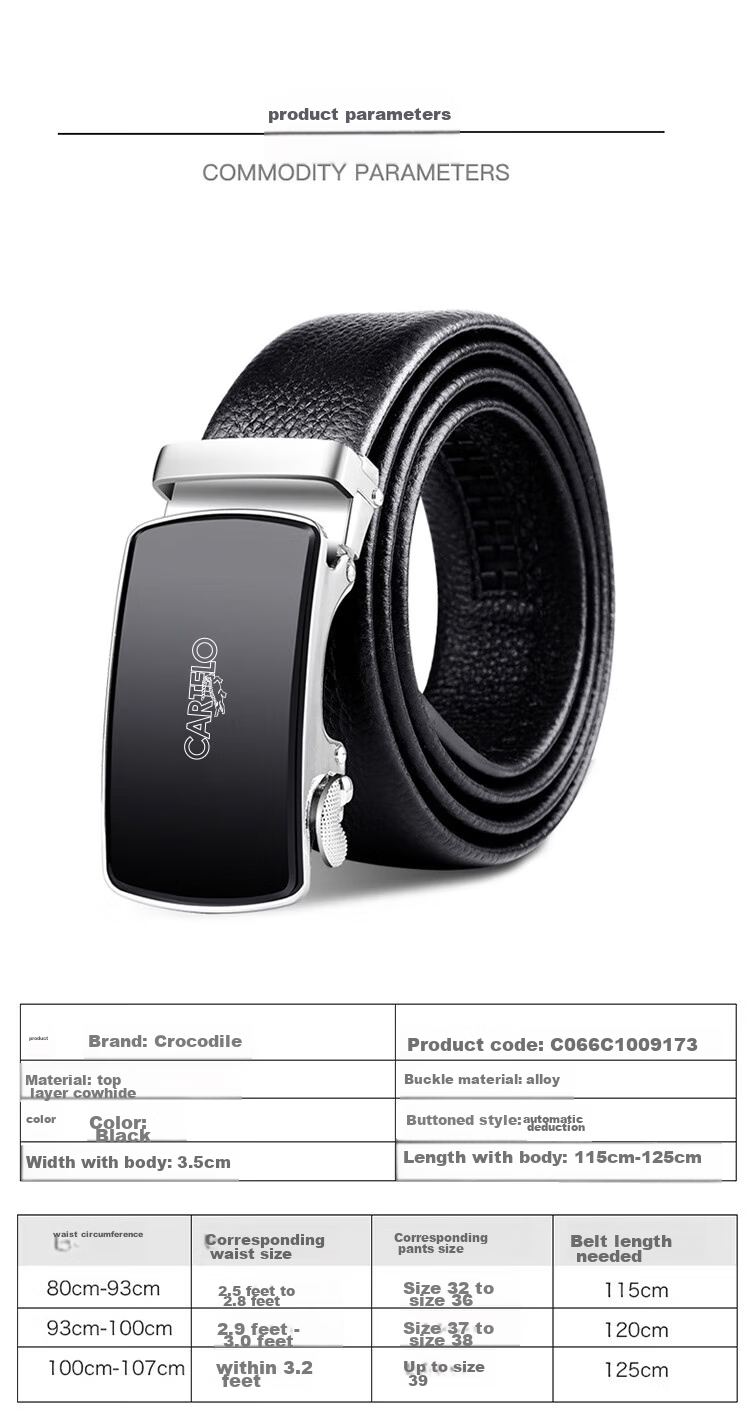 CARTELO Men's Casual Automatic Buckle Belt, Top-Grain Leather, Youth Business Trouser Belt, Gift for Boyfriend Or Father's Day 7
