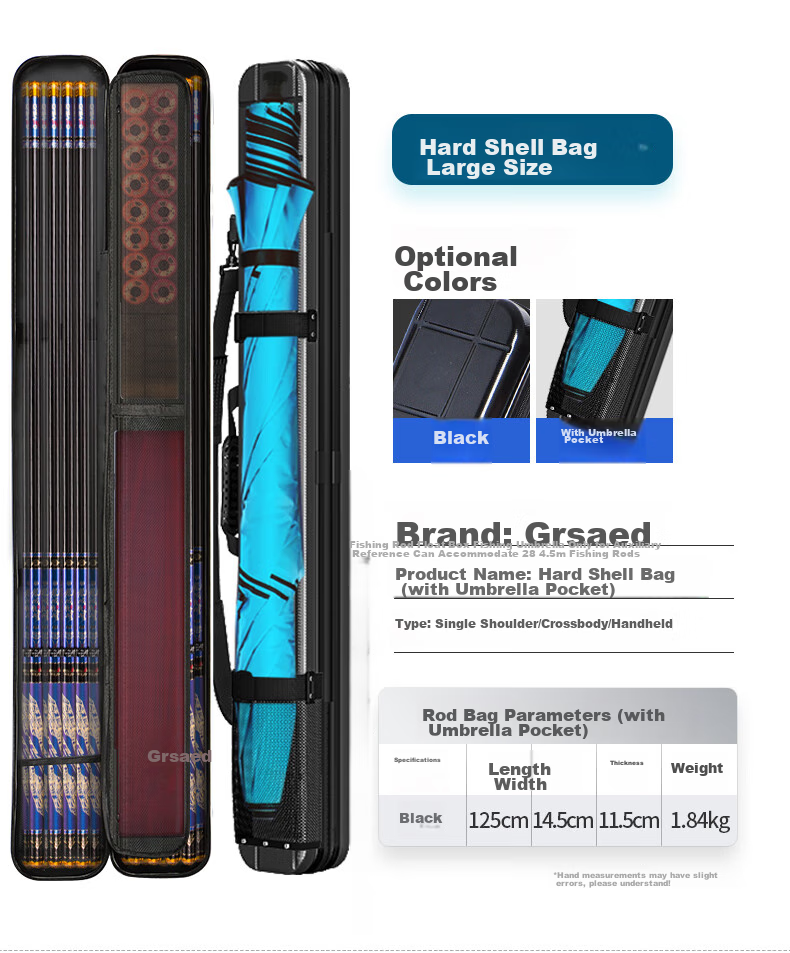 Grsaed Fishing Tackle Bag, Rod Case, Fishing Bag, Hard Shell Waterproof Wear-Resistant Rod Bag, Thickened Large Capacity Built-In Storage Compartment, Platform Fishing Rod Bag, 1.25 Meters * 14cm with Stand 11
