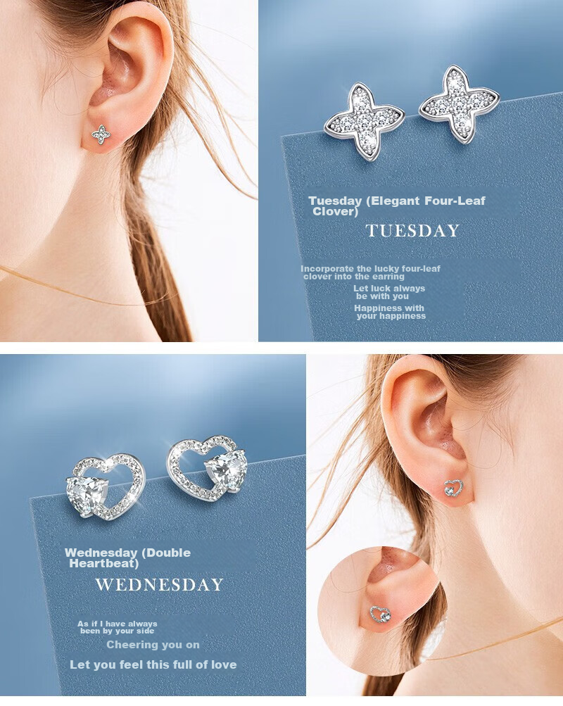 N2it Silver Needle Weekly Earrings Gift Box Set for Women, Ear Piercing Care Kit, Birthday Gift for Girlfriend Or Wife, Practical Present 8