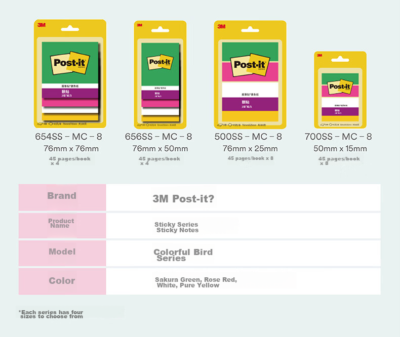 3M Sticky Notes, Memo Pads/Note Paper/Notepad/Notebook, Office Supplies, School Supplies Stationery, Flamingo Series 4 Colors Sticky Notes Memo Pads, 656SS-MC 19