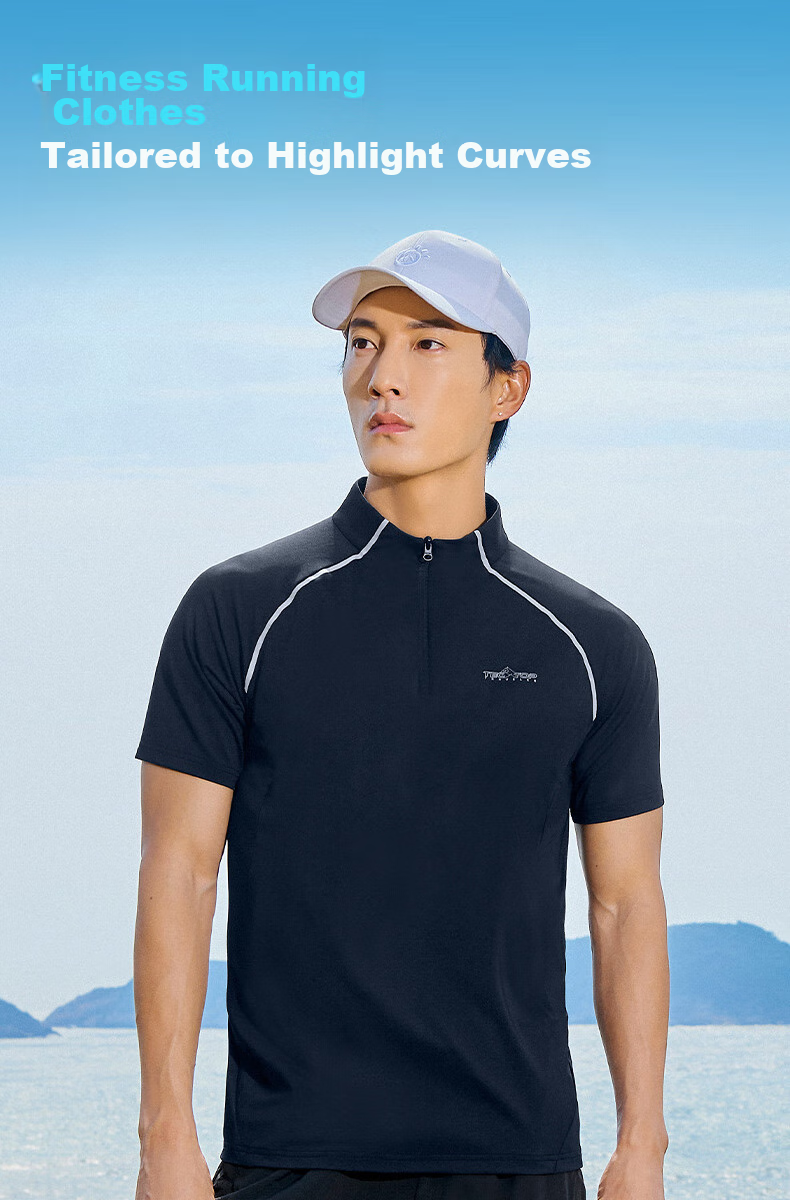TECTOP Quick-Dry Shirt, Men's Outdoor Half-Zip Collar Reflective Ice-Cool Running Cycling Short-Sleeve T-Shirt 019, Men's Rock Green M 8