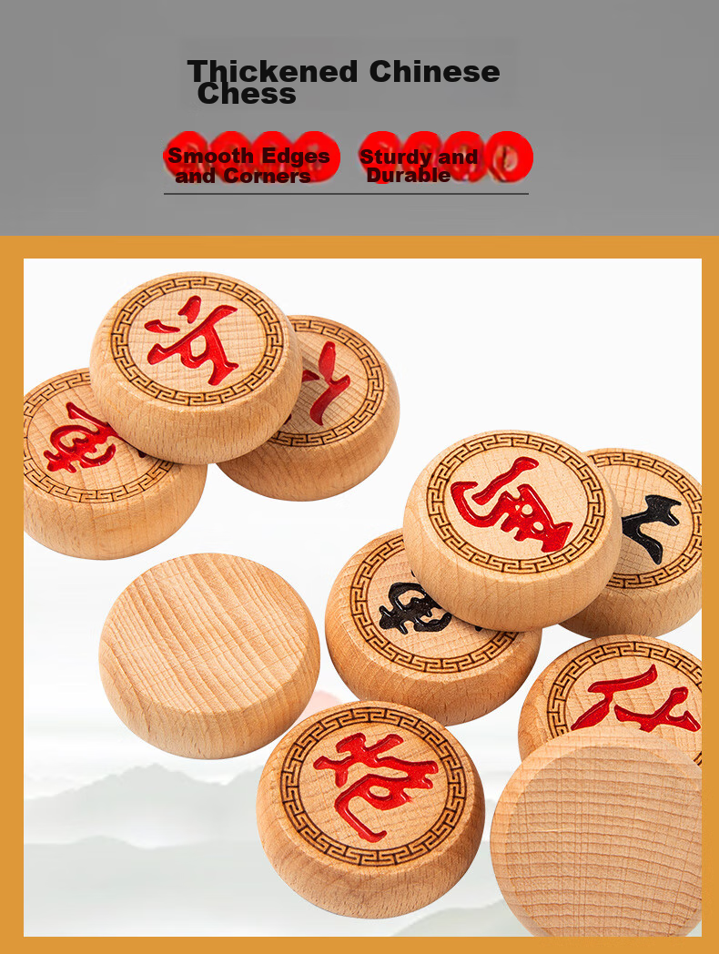 Miaoji Chinese Chess Set Large Size No.60 Beech Wood Chinese Chess Pieces Leather Chessboard Camping MJ8653 6