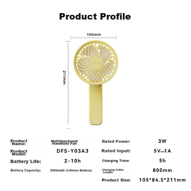 Bear Handheld Fan, Small Portable USB Fan for Office, Student Desk, Dorm, Low Noise, Personal Use, Three-Speed Adjustable, Wireless Charging Battery Model
