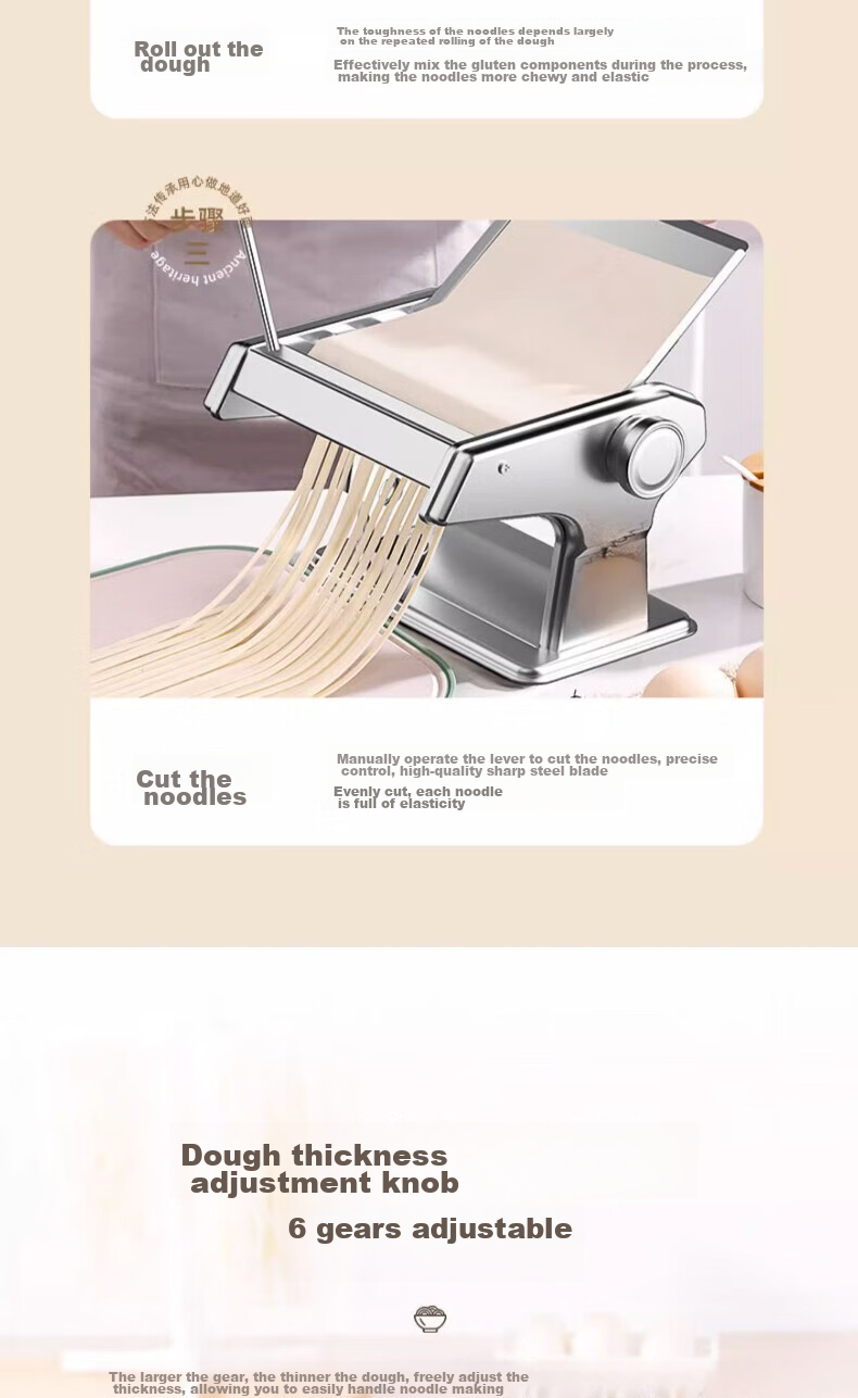 Jingmao Noodle Maker for Home Use, Small Stainless Steel Noodle Press Machine, Hand-Cranked Multi-Functional Dough Roller And Pasta Maker 11