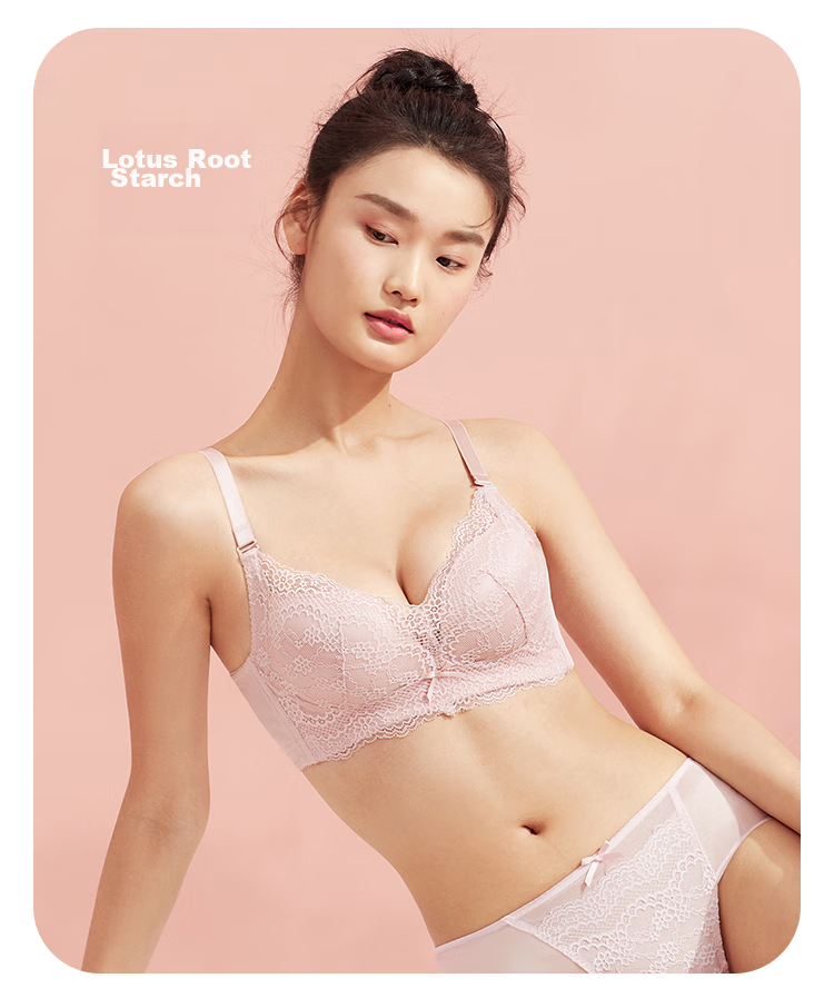 Dushiliren Women's Wireless Breathable Bra, Patented Side Push-Up, Lace Sexy Brassiere Set, 2B25W2 18