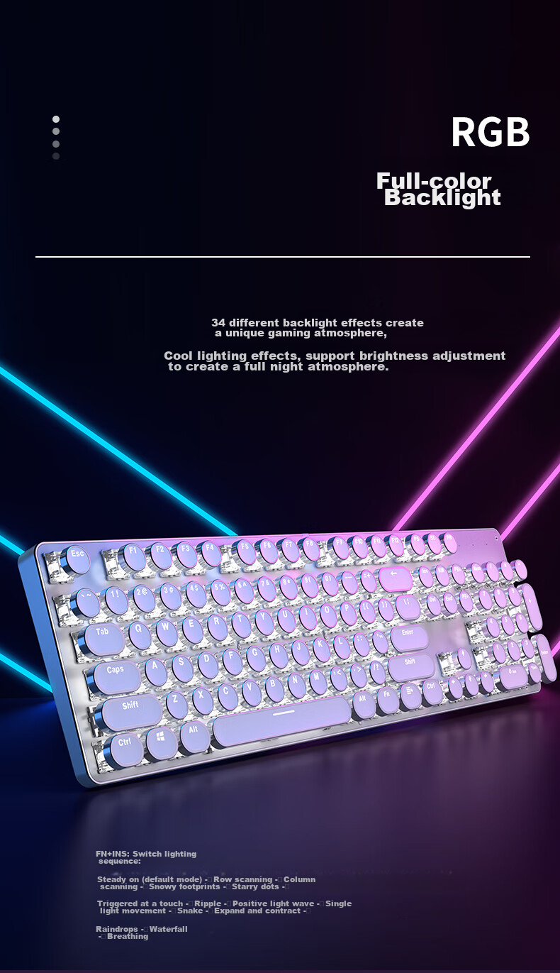 EWEADN TK950 Wireless Bluetooth Punk Mechanical Keyboard And Mouse Set, Wired Tri-Mode, for Office And Gaming, Computer Laptop, Blue Switch Retro Peripherals, 104 Keys, Pink with White Backlight 8