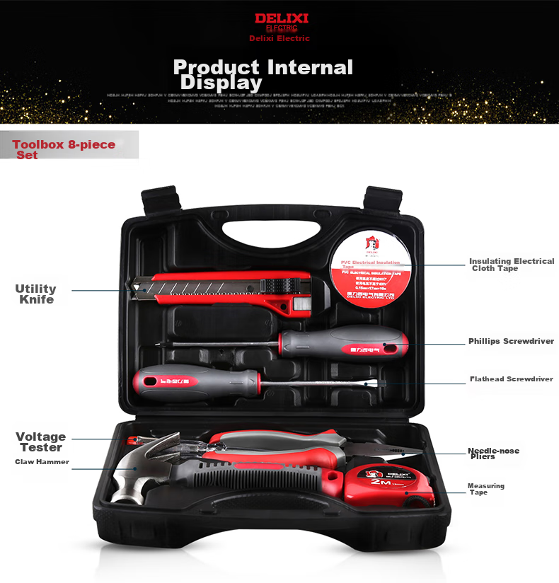 DELIXI ELECTRIC Household Multi-Functional Hardware Tool Set, Electrician And Carpenter Repair Hand Tool Kit, 33-Piece Set 6