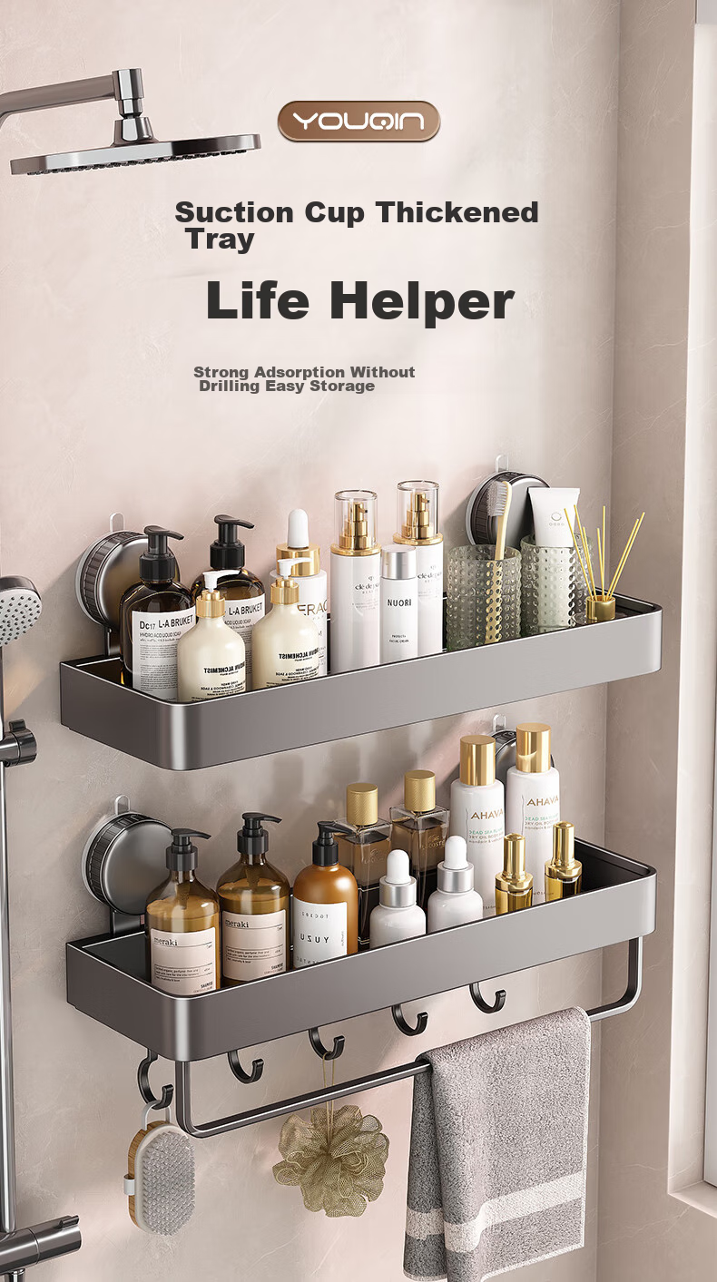YOUQIN Suction Cup Bathroom Storage Rack, Wall-Mounted without Drilling, Washbasin Organizer Box for Toilet 1