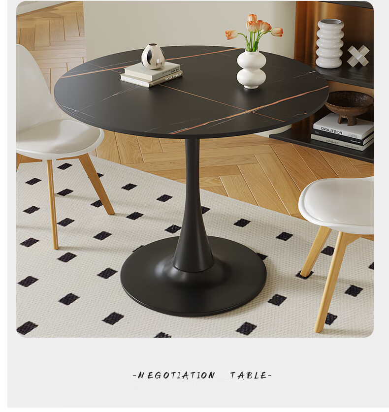 KULIN Rock Slab Dining Table, Round Small Table, Restaurant Coffee Table, Simple Round Office Negotiation Side Table, 60*74cm 9