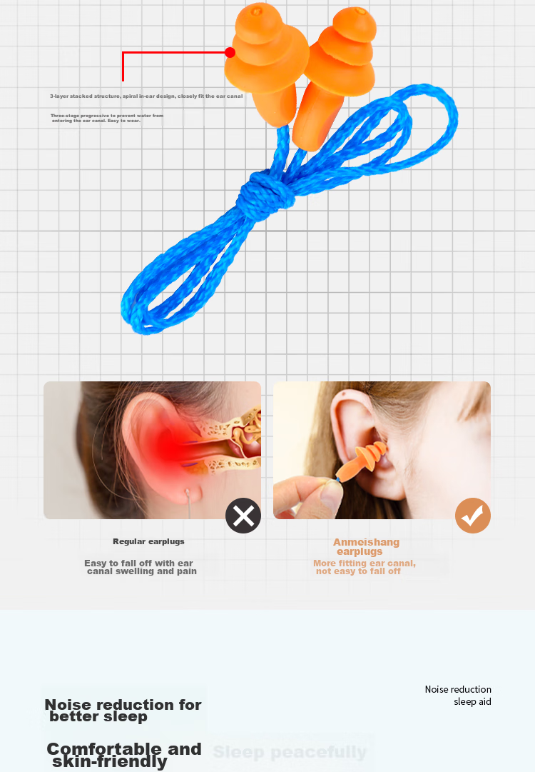 Ams Earplugs with Cord, Industrial Noise Reduction And Anti-Snoring Sleep Aid, Ultra-quiet Noise Cancellation, 100 Pairs/box, 311X 4
