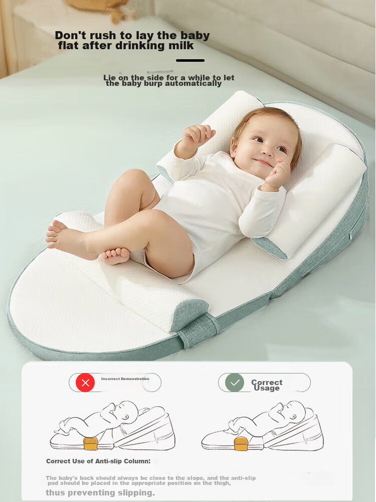 9I9 Baby Anti-Reflux Ramp Pillow, Newborn Breastfeeding Pillow, Auxiliary Feeding Pillow, Light Oxygen Green, 0-36 Months 11