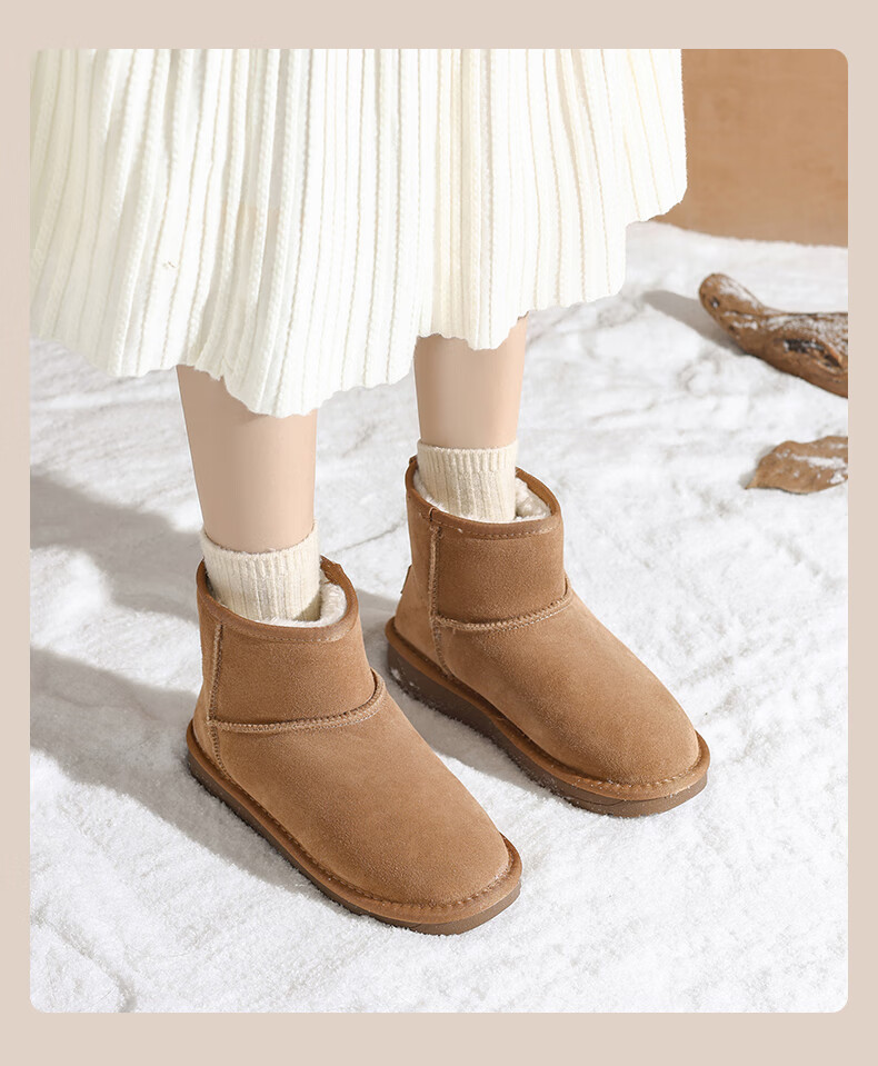 DAPHNE Fleece-Lined Snow Boots for Women, 2025 Winter New Thick Cotton Shoes, Warm Women's Shoes, Flat Cowhide Short Boots 15