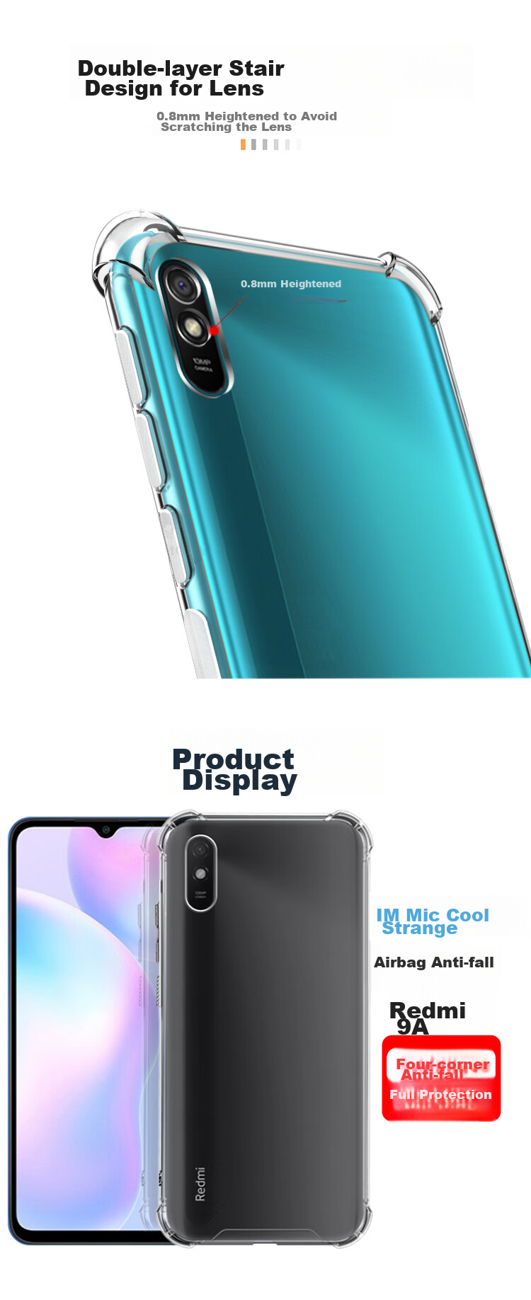 MAIKUQI Case for Xiaomi Redmi 9A, Protective Cover with Air Cushion Full Protection, Shockproof TPU Soft Shell, Fully Transparent 3