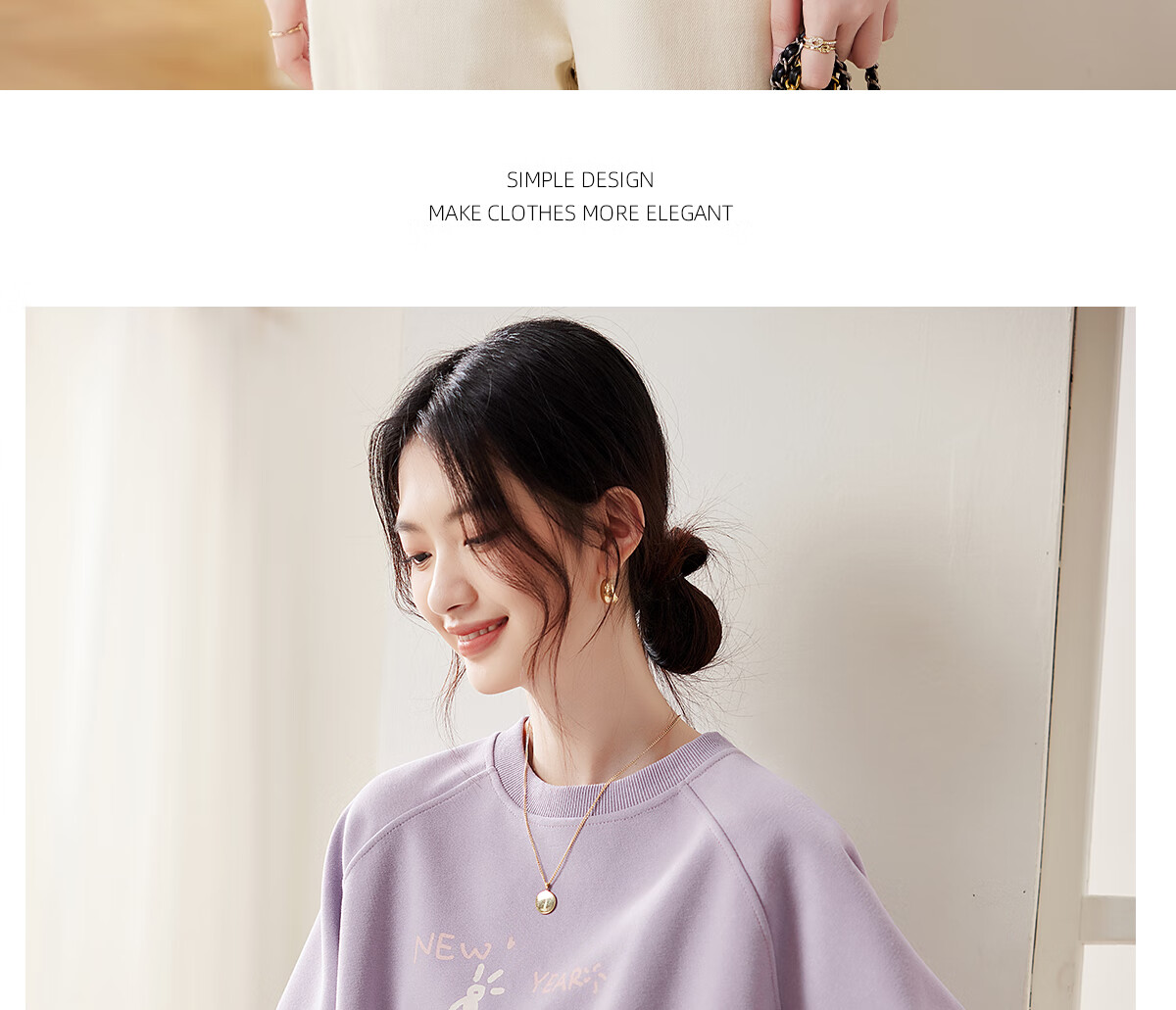 PinCai Relaxed Fit Sweatshirt for Women, Solid Color Round Neck Simple Loose Sweatshirt, Fashionable Casual Versatile Top P143W1031 37