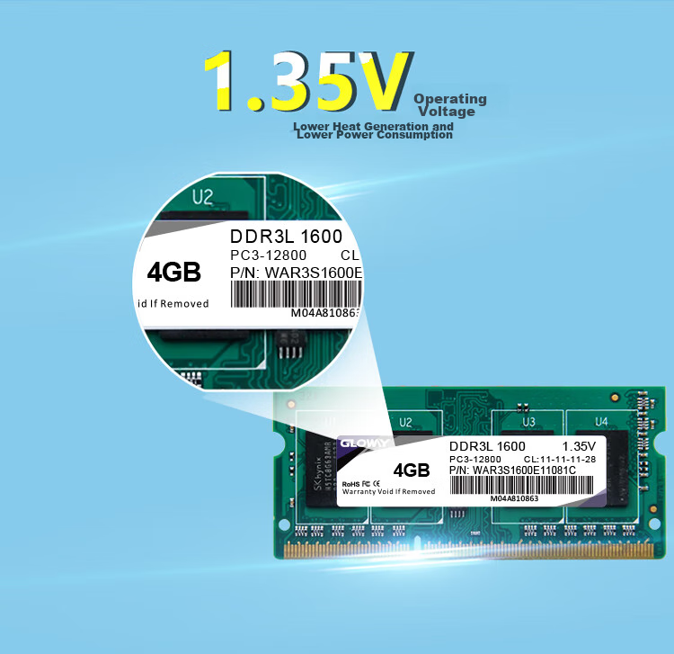 Gloway 8GB DDR3L 1600 Laptop Memory Module, Zhanjiang Piao, Premium Chips, CL11, AI Computer Accessory Upgrade 2