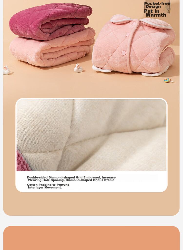 Dingguagua Girls' Pajama Set, Winter Three-Layer Quilted Thickened Flannel Sweet Cute Loungewear, Light Pink, Size 170 5