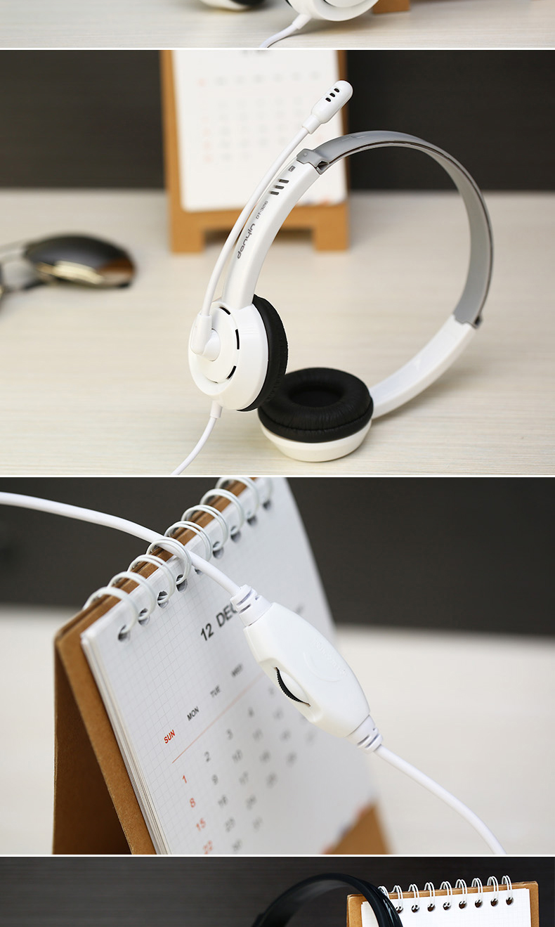 DANYIN DT326 Headphones for Computer Use, Children's English Listening And Speaking Exams, Online Classes, Recording, And Desktop Computer, 3.5mm Round Plug with Dual Jacks, White 3