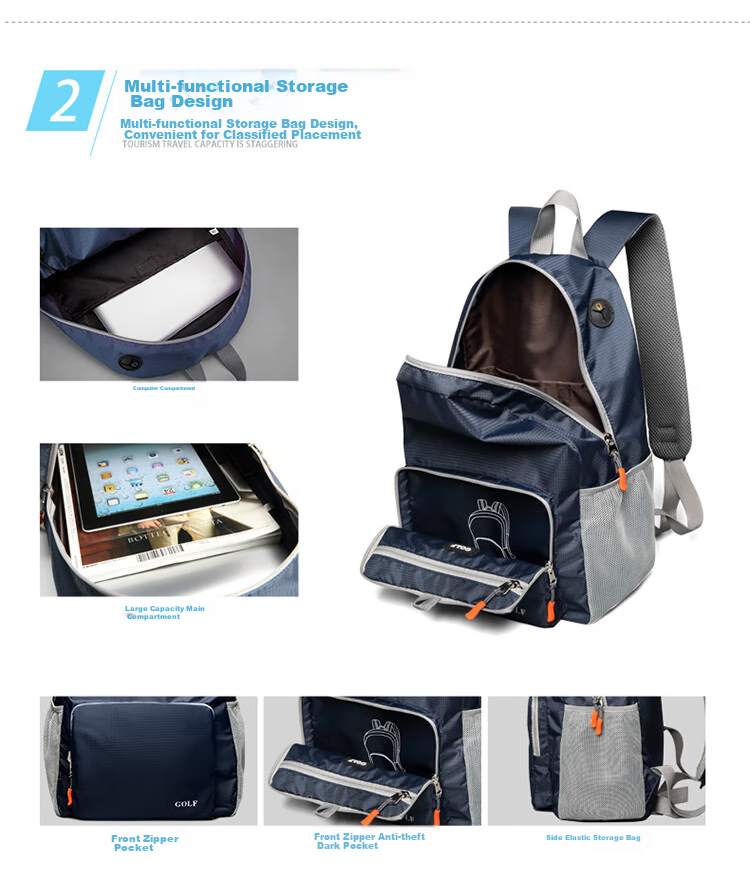 GOLF Fashion Backpack for Men And Women, Lightweight Travel Bag, Outdoor Folding Bag, Sports Bag, Student Schoolbag 5