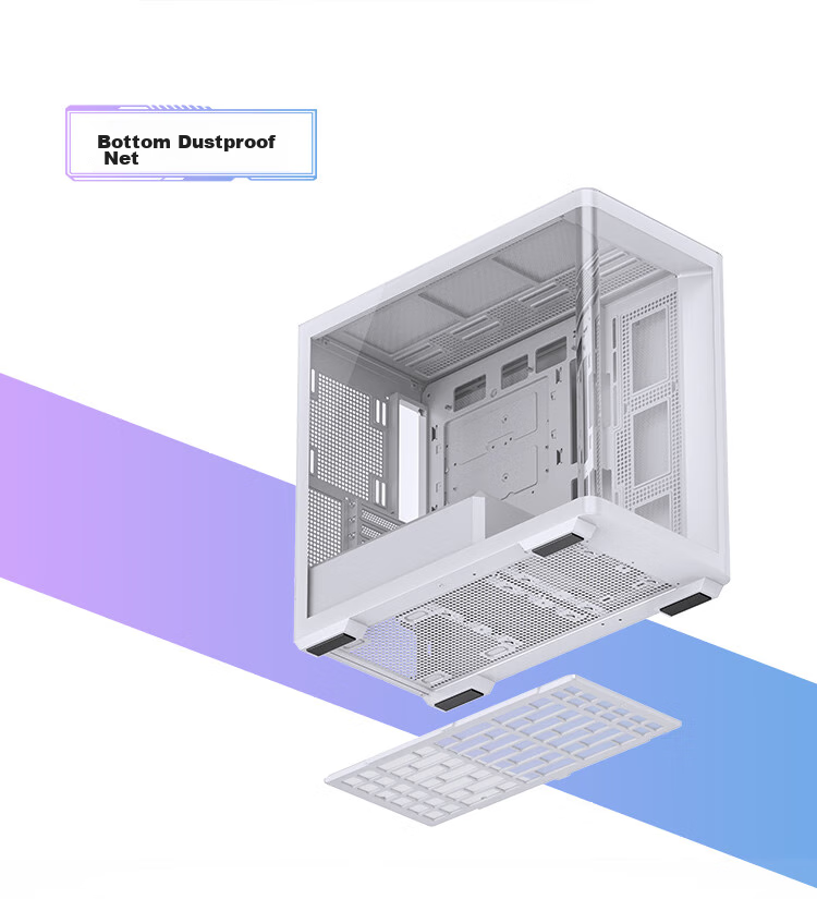 JONSBO D300 White MATX Case (Pillarless Curved Panoramic Design, 360mm Radiator Support, ATX PSU, 10 Fan Positions, Type-C Gen2 10Gbps+) 15