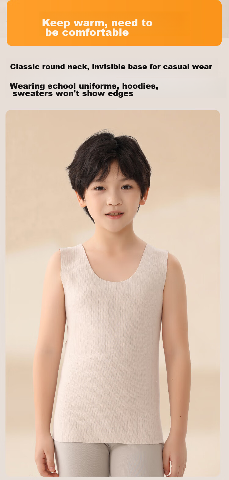 MiiOW Children's Thermal Underwear, Boys' Patch Vest, 100% Mulberry Silk, Tummy Protection, Seamless Inner Wear, Autumn And Winter Base Layer Vest 10
