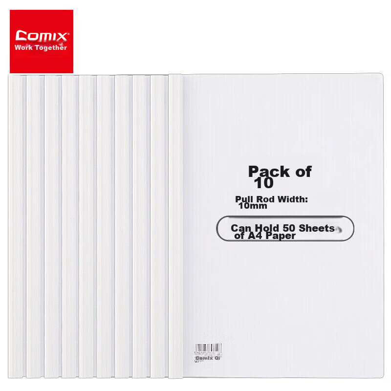 COMIX , Pack of 10 A4/10mm Thick Lever Arch Files/document Folders/report Folders/pull Rod Folders, White, Office Stationery, Bulk Order/Group Purchase, EA101