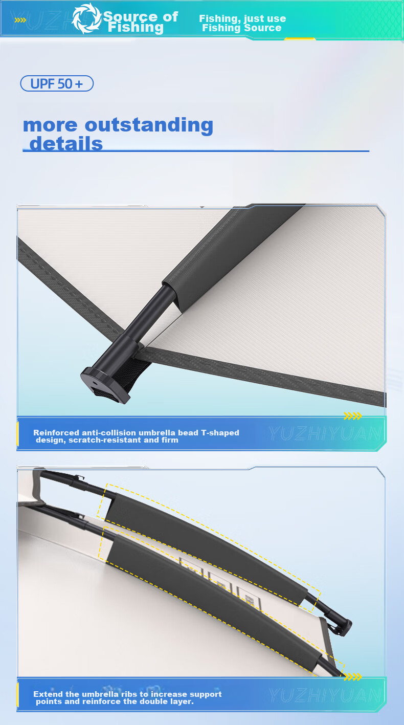 Yuzhiyuan Fishing Umbrella Mechanical Arm Crutch, Camping Thickened Sunshade, Outdoor Black Rubber, Storm-Proof, Anti-Rotation, 12-Sided, 2.6 Meters 6