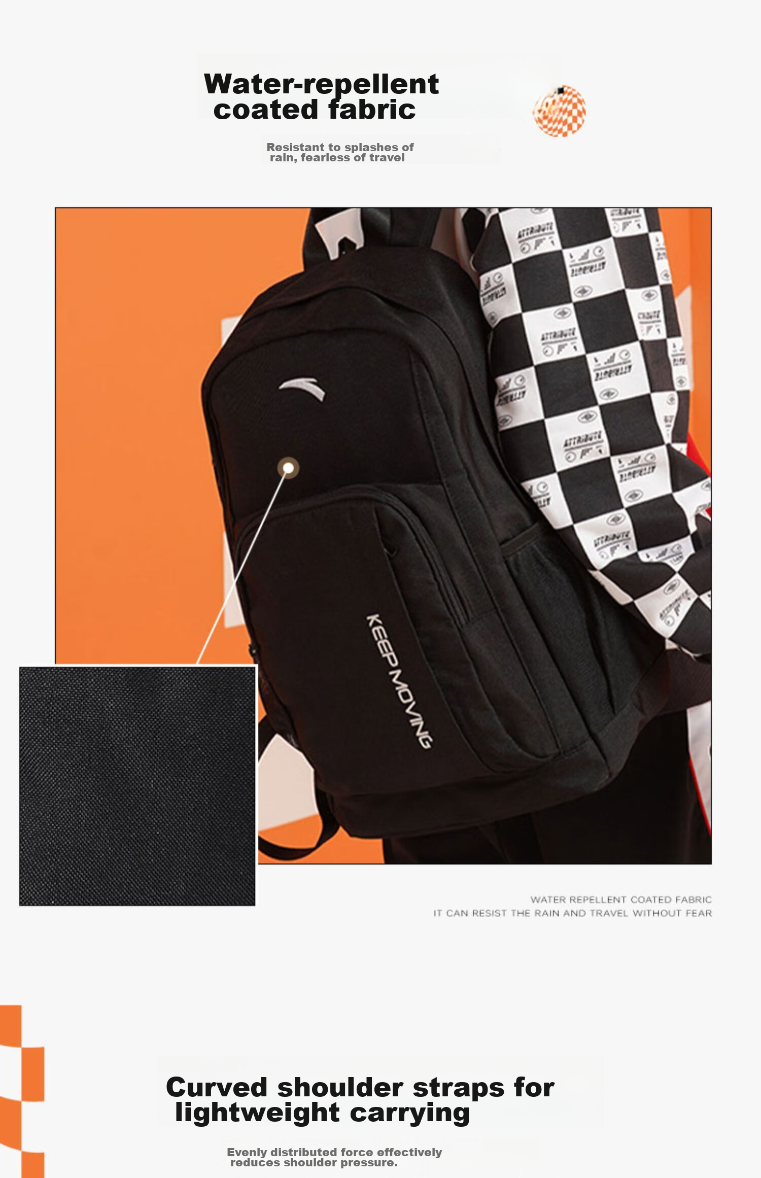 Anta Walker Black Backpack Unisex Student School Bag Laptop Sports Travel Bag 16