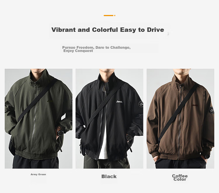 JEEP Men's Jacket, Spring And Autumn Outerwear, Loose-Fitting Trendy Stand-Collar Casual Clothing for Men, Army Green, 2XL 7