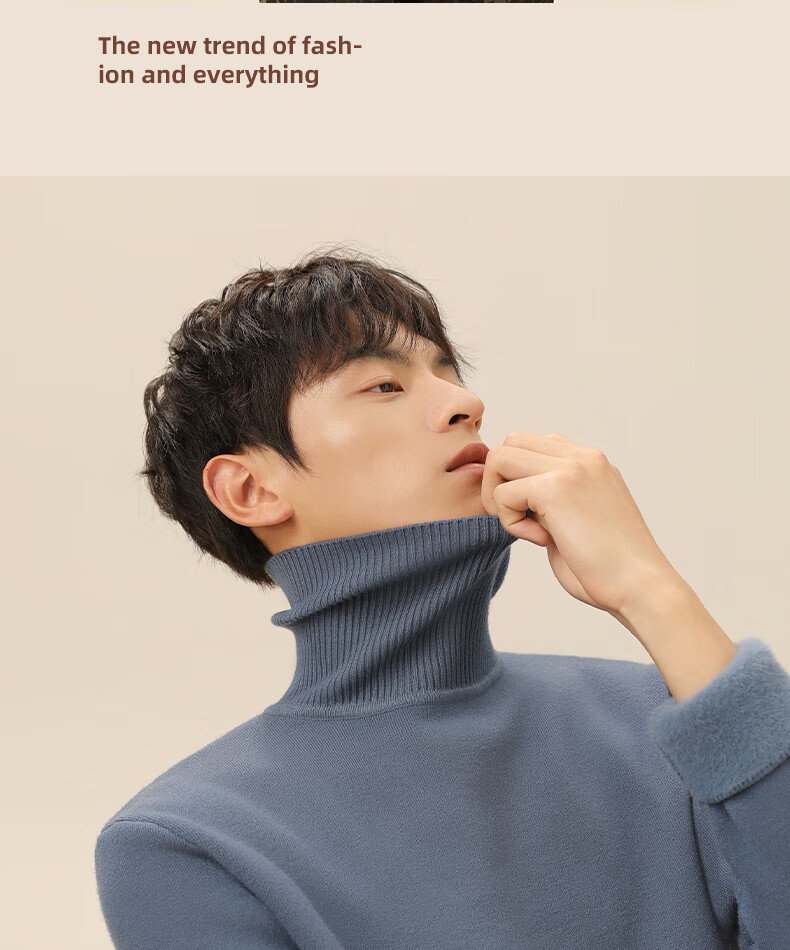 MINISO Fleece-Lined Sweater for Men, Autumn And Winter Warm Turtleneck Knit Pullover Base Layer, Thickened, White, XL 5