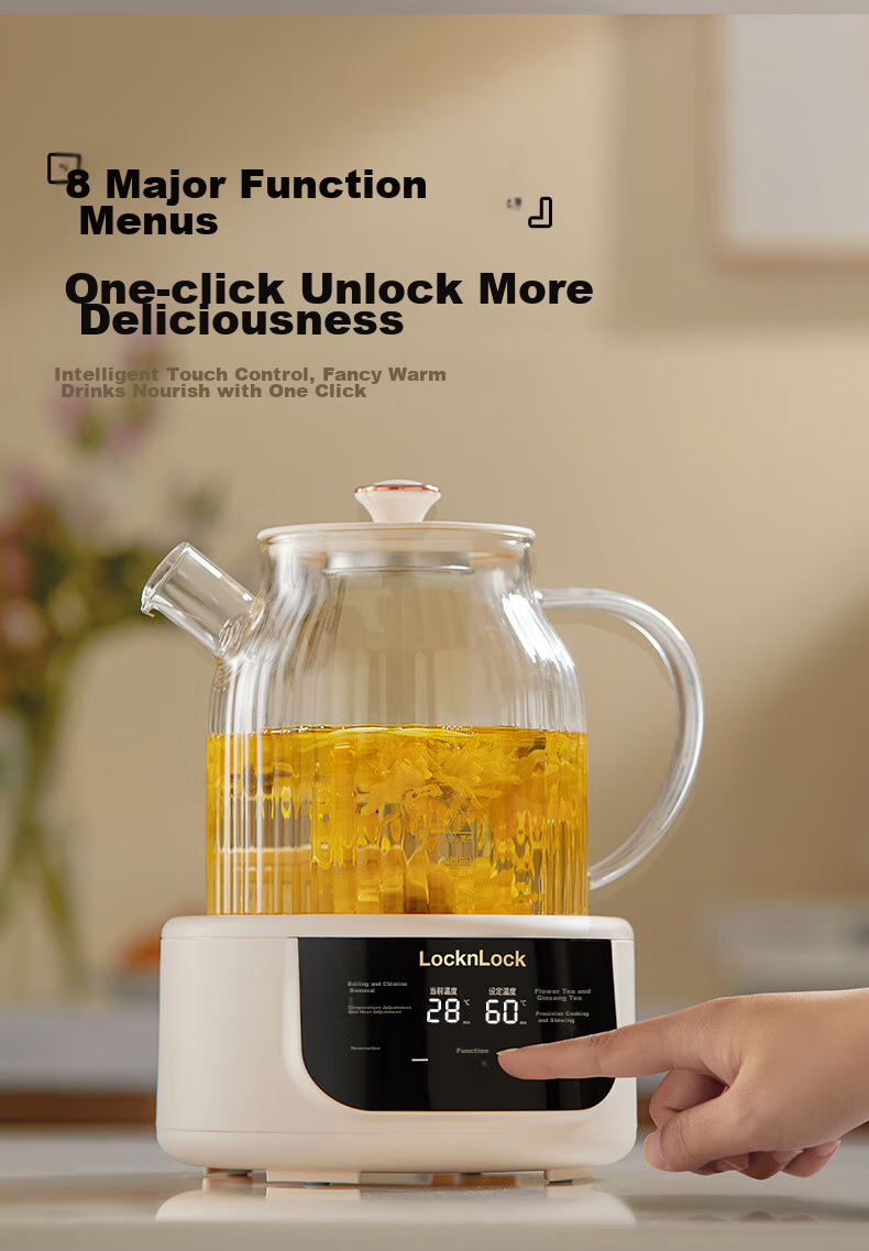 LOCK&LOCK All-Glass Health Pot, Baby Formula Maker with Temperature Control, Tea Maker for Office And Home Use, Electric Kettle with Tea Strainer 12