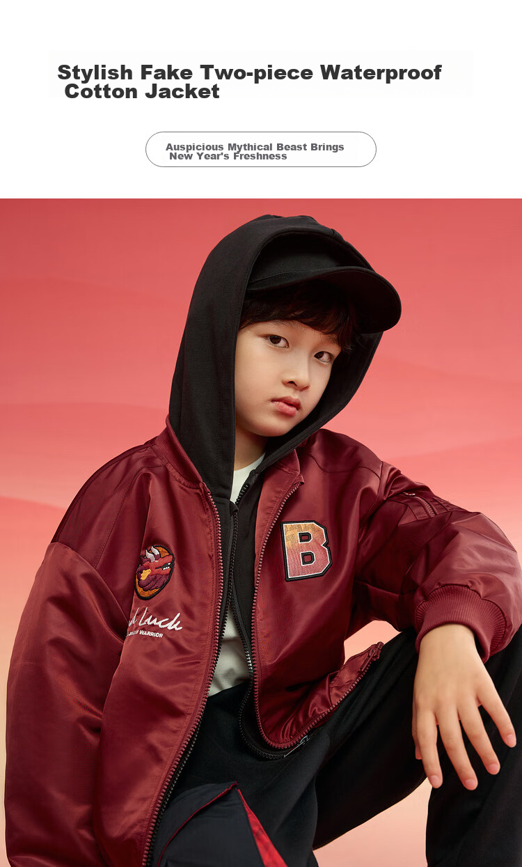 BALABALA Boys' Cotton Jacket, Children's Outerwear, New Spring And Winter Style, Waterproof Versatile Thin Flight Suit, Trendy 1