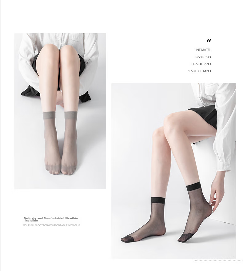BONAS 20 Pairs of Women's Short Stockings, Summer Crystal Silk Ultra-Thin Wear-Resistant Anti-Snagging Sweat-Absorbing Non-Slip Antibacterial Mid-Calf Stockings 12