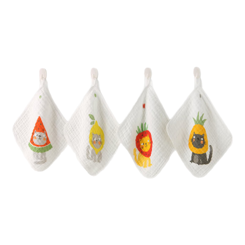 KING SHORE Class A Children's Gauze Small Towel, Pure Cotton Face Towel, Hand Towel, Baby Towel, Drool Towel, Face Wipes, 4 Pieces