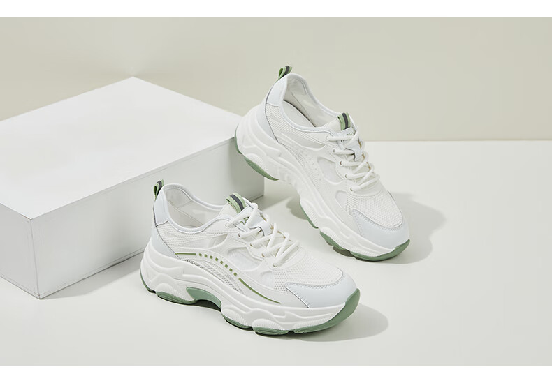 DAPHNE Women's Versatile Sports Casual Shoes, Breathable Mesh Upper, Lightweight Comfortable Thick-Soled Dad Shoes, White Silver, Size 34 17