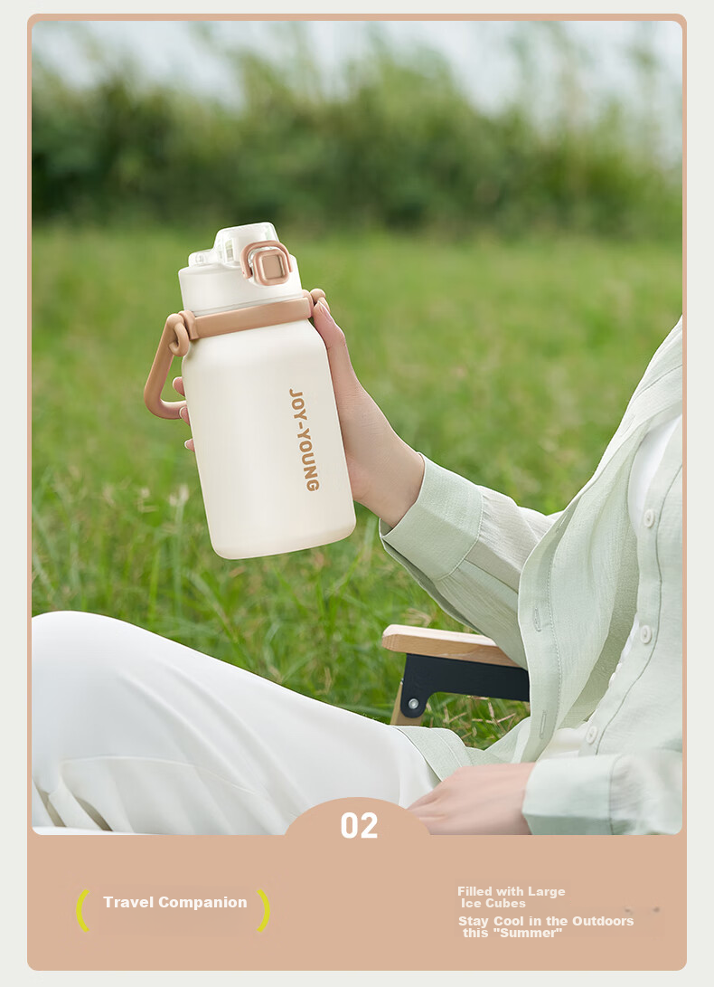 Joyoung Insulated Cup, 316L Stainless Steel, Large Capacity Water Bottle, for Students And Women, Portable Outdoor Cup, 1L, White 10