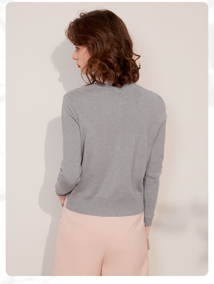 LOUISYAO Spring Autumn Two-Piece Colorblock Knit Round Neck Single-Breasted Long Sleeve Cardigan Women Navy Blue with Blue Patchwork 1 XL 8