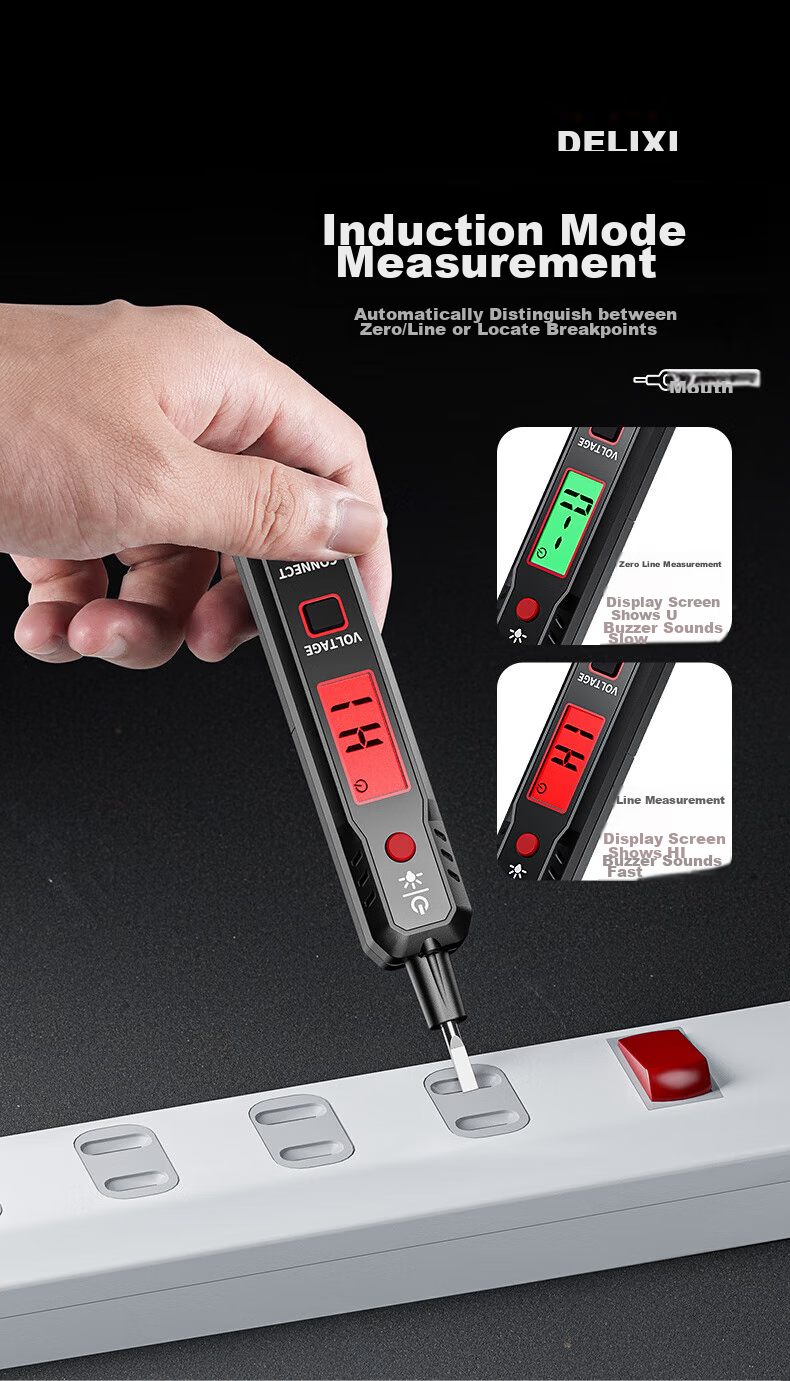 Delixi Electric Pen 2897 Smart Voltage Tester Multifunction Wire Break Detection Digital Display Electrician Induction Test Pen 5
