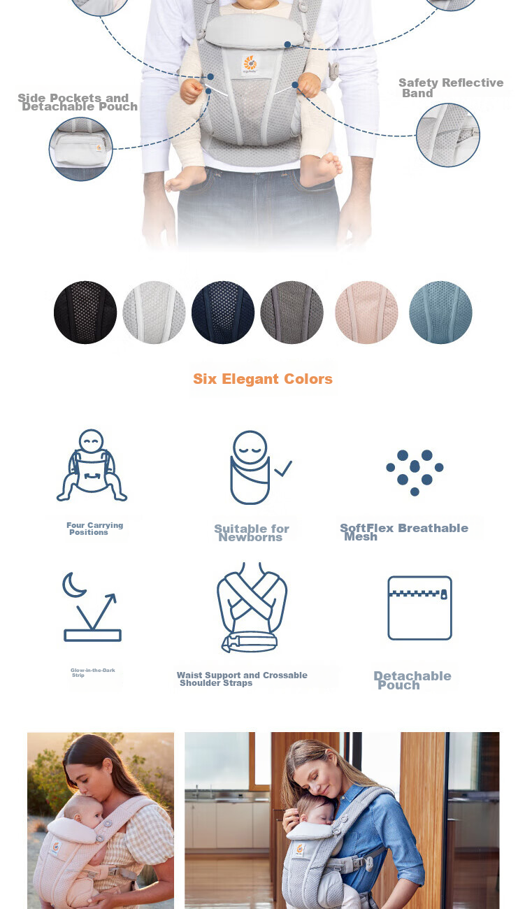 ERGObaby American Ergonomic Baby Carrier, Newborn Comfortable Strap, Breathable And Cool for Travel, Baby-Carrying Essential Breeze Wildflower Rice 6