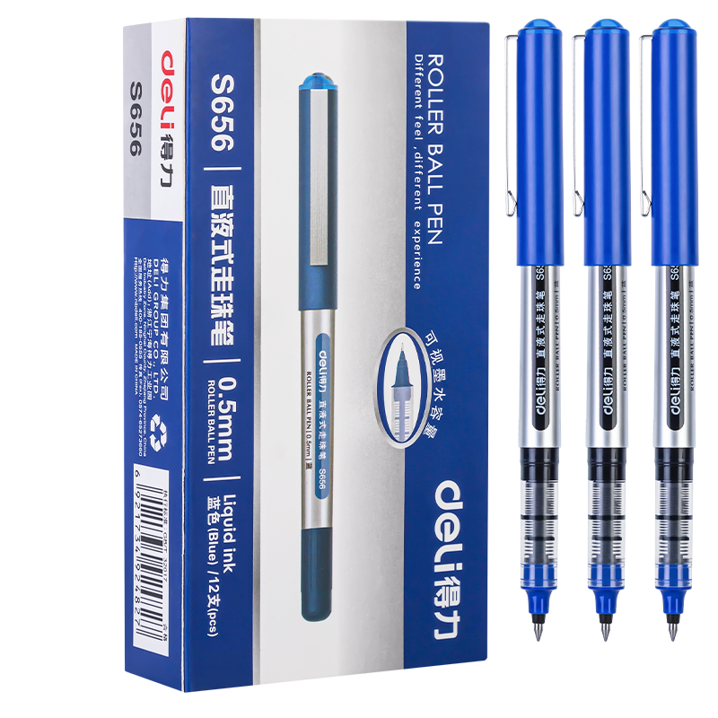 Deli Gel Pen, 0.5mm Bullet Tip, Signature Pen for Students' Exams, Rollerball Pen, Blue Ink, Office Supplies, 12 Pens/box, S656