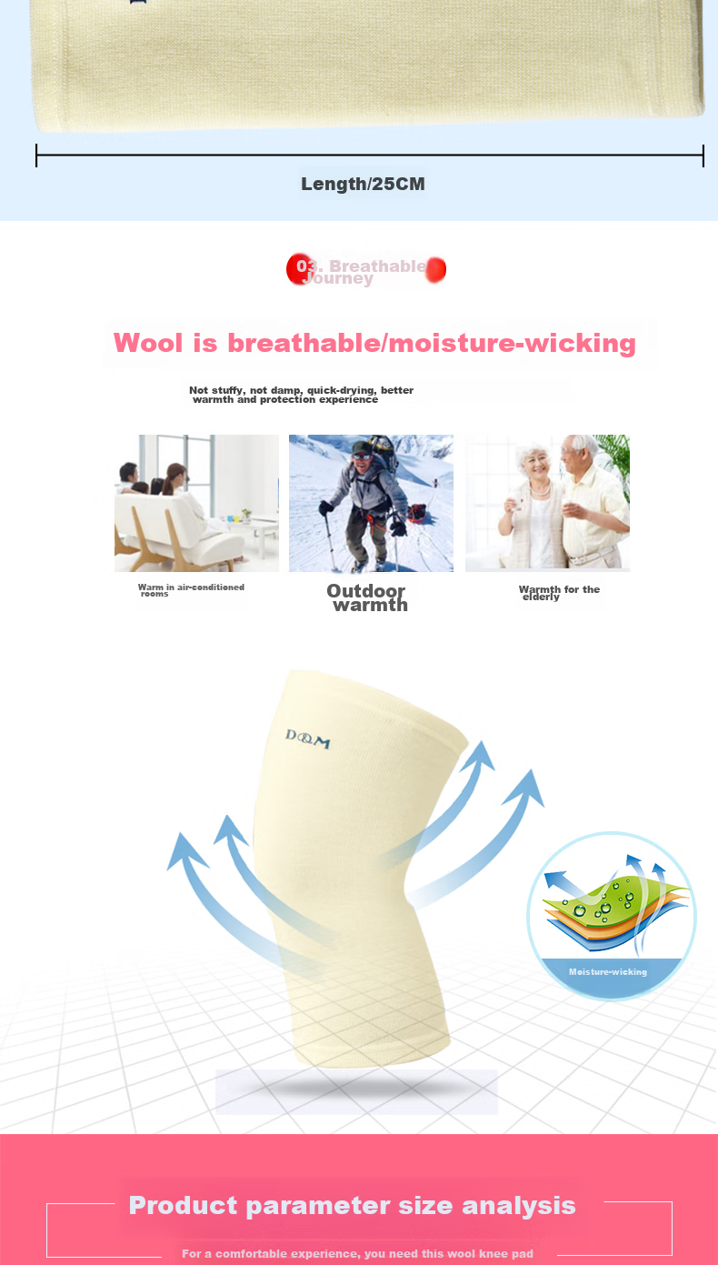 D&M Japanese Merino Wool Knee Brace, Warm And Thickened, for Middle-Aged And Elderly with Arthritis Or Cold Legs, Autumn And Winter Leg Protection, One Piece 3