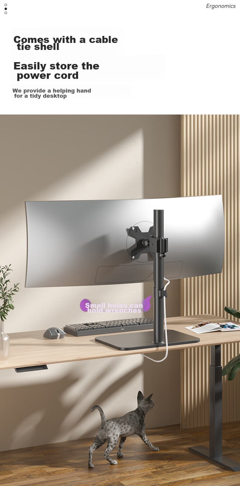 W&Q Universal Monitor Stand Base, Height Adjustable, Tilting And Swivel Angle, Desktop Computer Riser Base, Horizontal And Vertical Screen Rotating Display Stand Arm 9