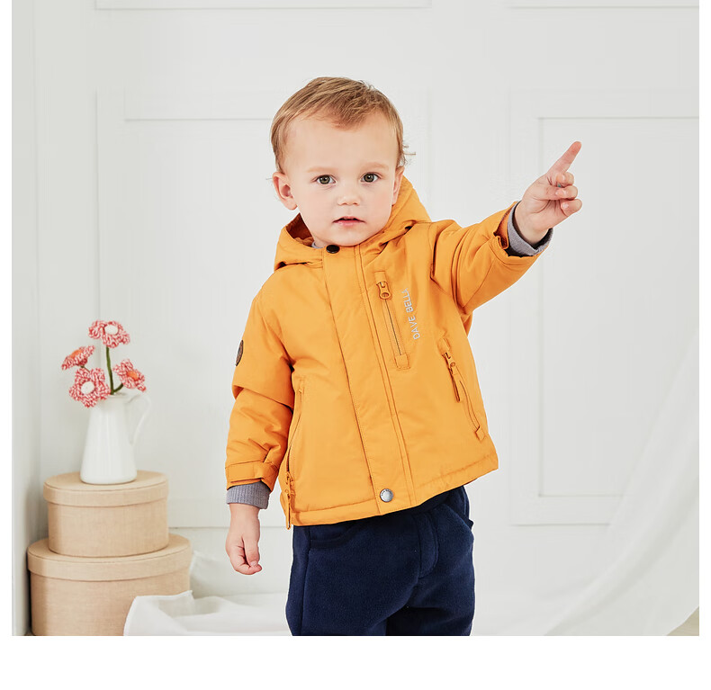 DAVE & BELLA Kids Cotton Padded Jacket Girls Winter Coat Boys Thickened Hooded Cotton Coat 1