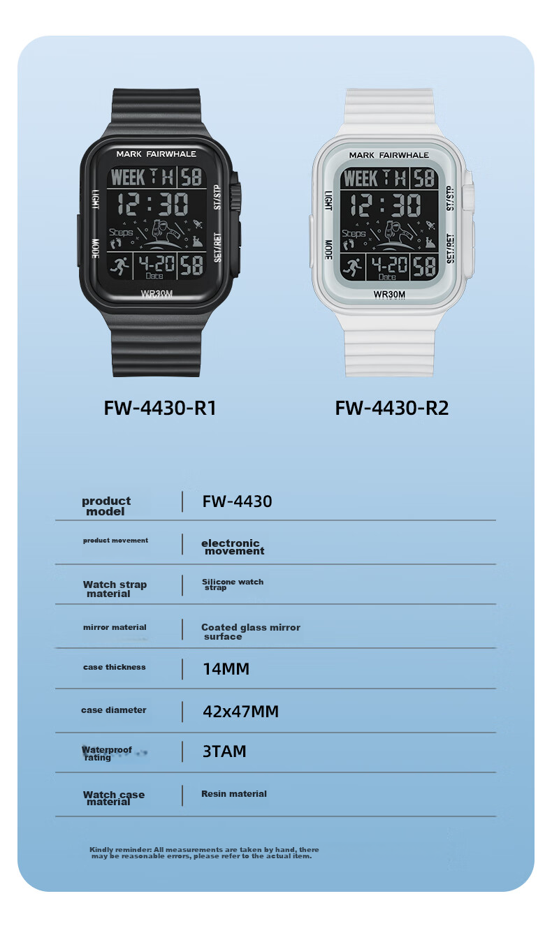 MARK FAIRWHALE Sports Watch for Men And Women Students, LED Square Electronic Watch with Alarm, Waterproof Wristwatch, Birthday Gift 4430 15