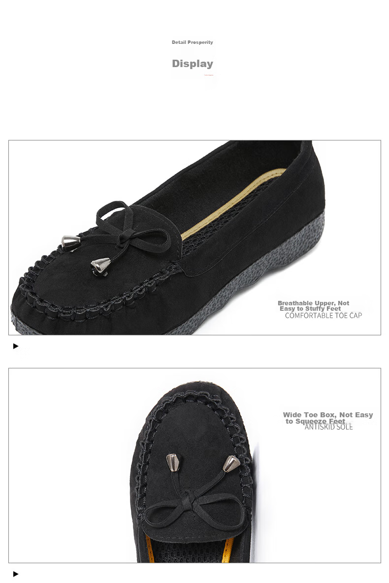 Weizhi Old Beijing Cloth Shoes for Women with Bow Tie, Versatile Black Work Shoes, Casual Shoes, Mom Shoes WZ1020 Size 36 12