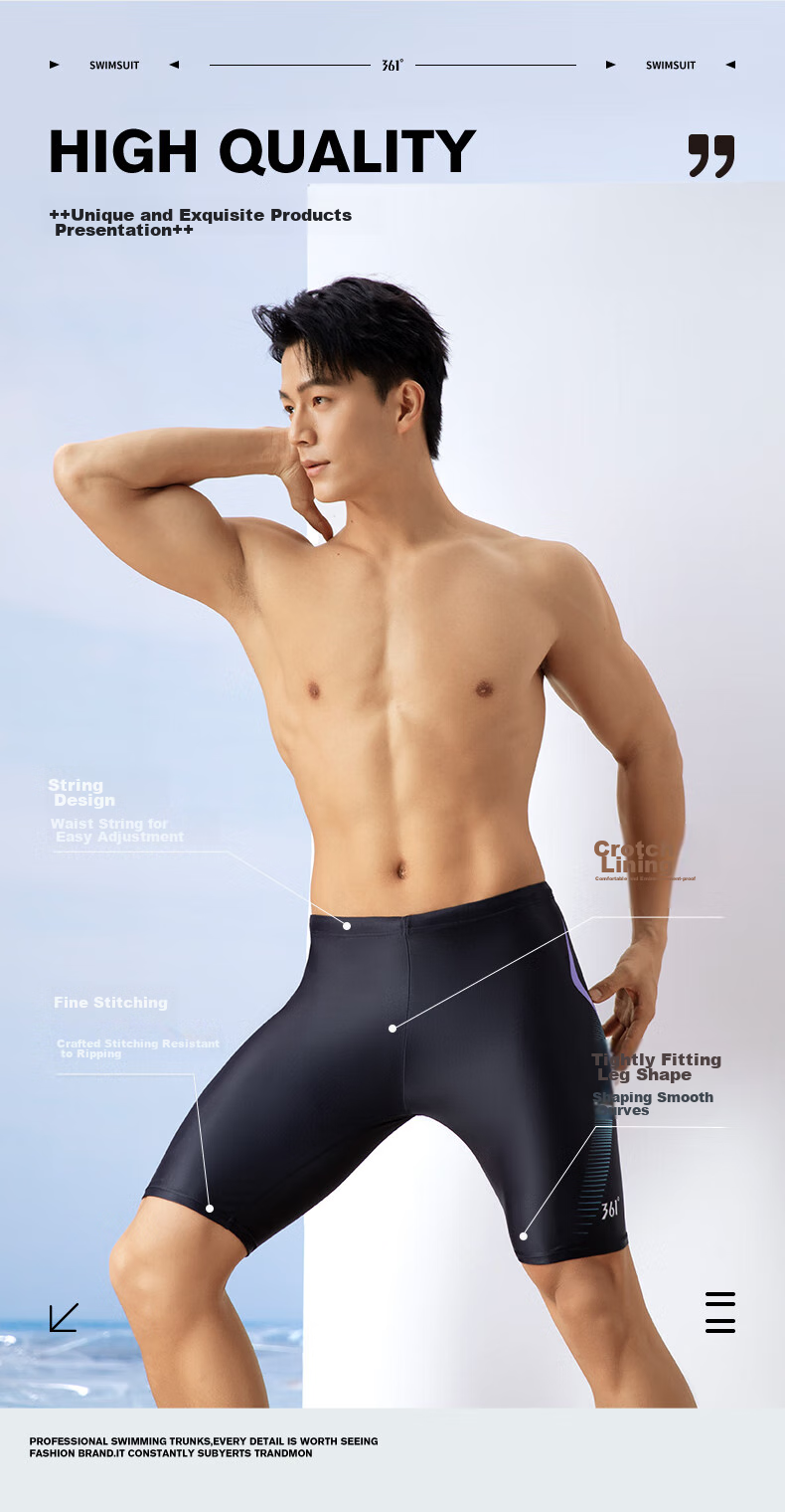 361° Men's Swim Trunks, Comfortable Anti-Embarrassment Knee-Length Shorts, Quick-Drying Non-Stick Swimwear for Hot Springs And Professional Training Equipment 3