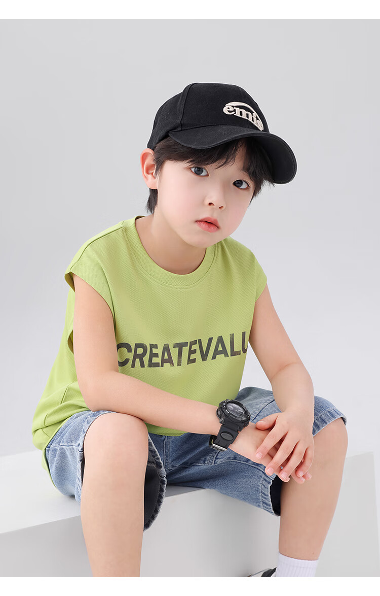 Zuoxi Boys' Tank Top, Summer Thin Sleeveless T-Shirt, 2026 New Children's Top, Mesh Quick-Dry Trendy, Yellow-Green, Size 140 17