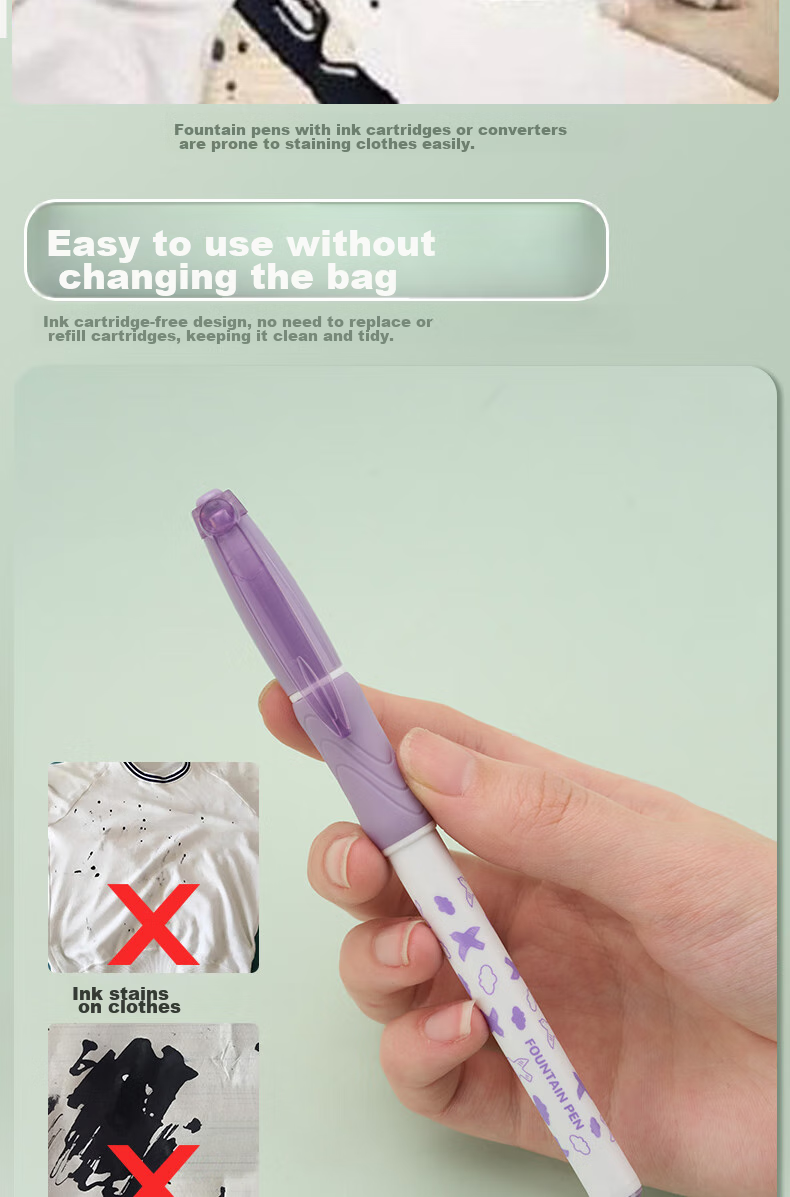 Snowhite Direct-Fill Fountain Pen, No Need to Replace Ink Cartridges, Quick-Drying, Large Capacity, for Third Grade Elementary School Students, EF Small Nib for Handwriting Practice, FP801A+FP801B Erasable Blue Ink, 12 Pieces 4