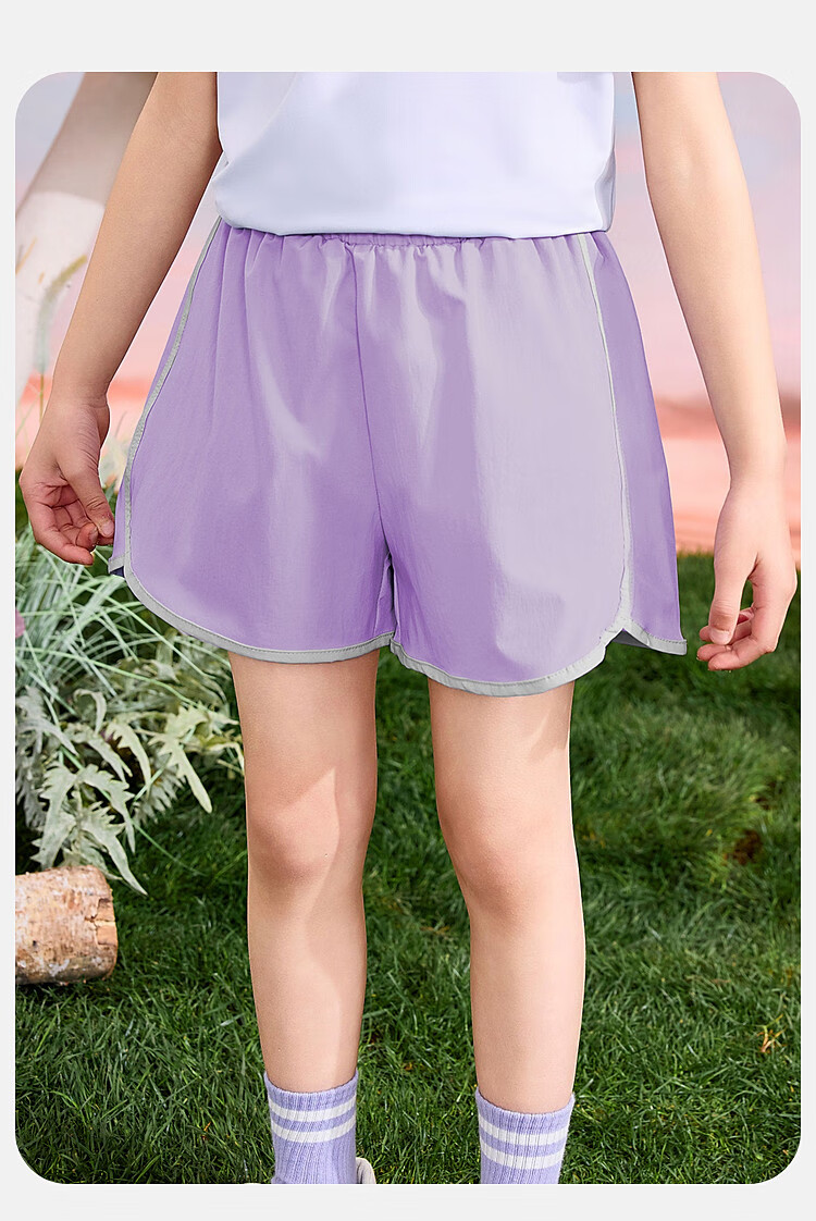 ASK JUNIOR Offline Matching Girls' Summer Loose Sports Shorts with Side Seam Stripes, Casual Children's Pants, Light Blue, Size 110 8
