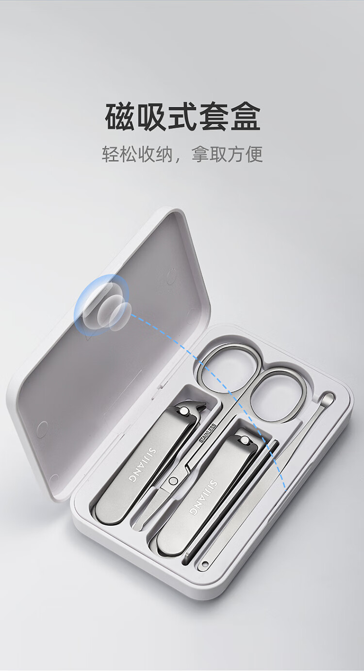 Sijiang Nail Clipper Set with Diagonal Cutting Edge, Anti-Splash Nail Clippers, Ear Pick, Manicure Tools, Green, 5-Piece Set 3