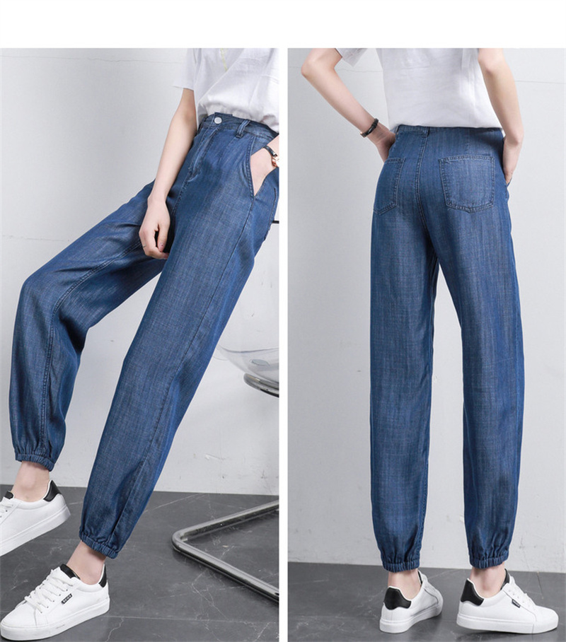 Dme [100% Regenerated Cellulose Fiber Denim], Summer Mid-Rise Tapered Pants, Lightweight Denim Trousers for Wome 11